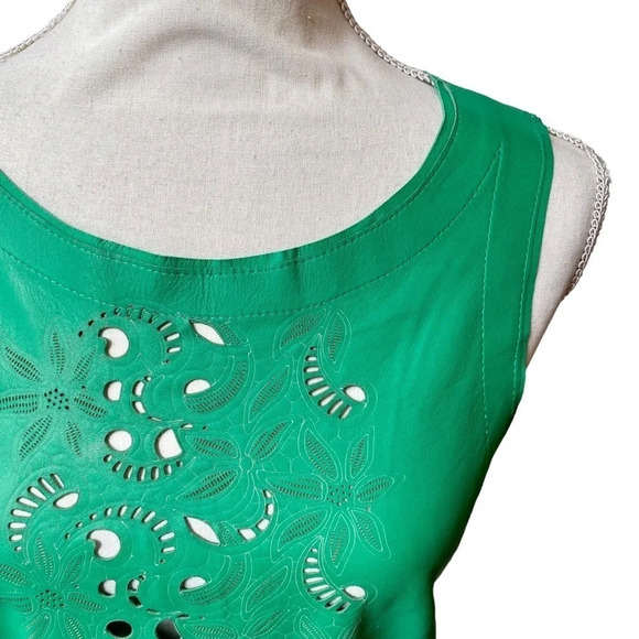 DROMe Green Lamb Leather Sleeveless Cutout Top XS | Italian Designer Luxury - Picture 6 of 16